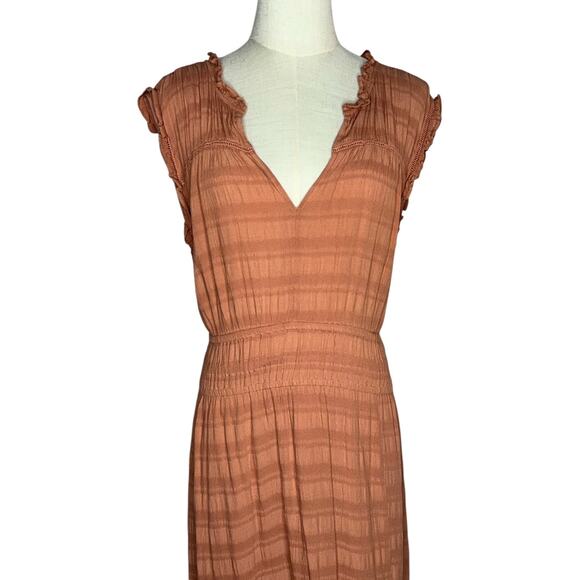 Anthropologie Philipa Maxi Side Slit Ruffle V Neck Shirred Waist Dress Size XL - Picture 5 of 11